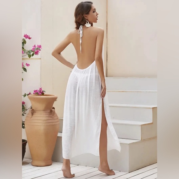 Elegant Halter Neck Backless Cover Up Dress Swimwear Split Maxi Beach Dress - Picture 2 of 7
